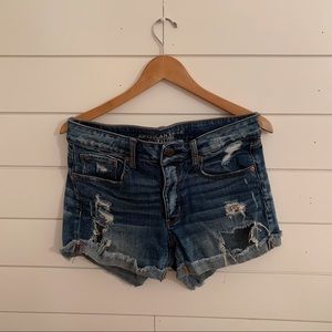 American Eagle | Ripped Denim Shorts | Dark Wash